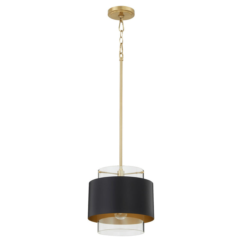 Quorum 8012-5980 One Light Pendant, Matte Black/Aged Brass