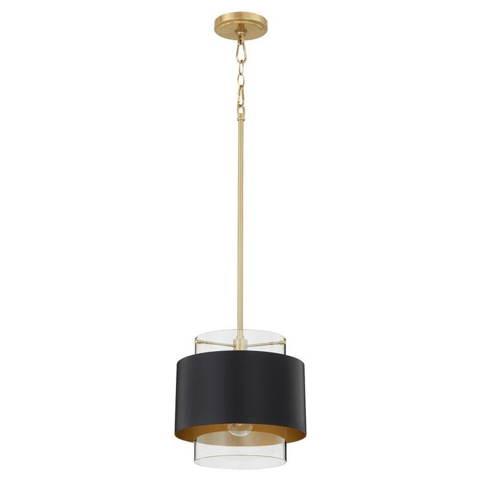 Quorum 8012-5980 One Light Pendant, Matte Black/Aged Brass