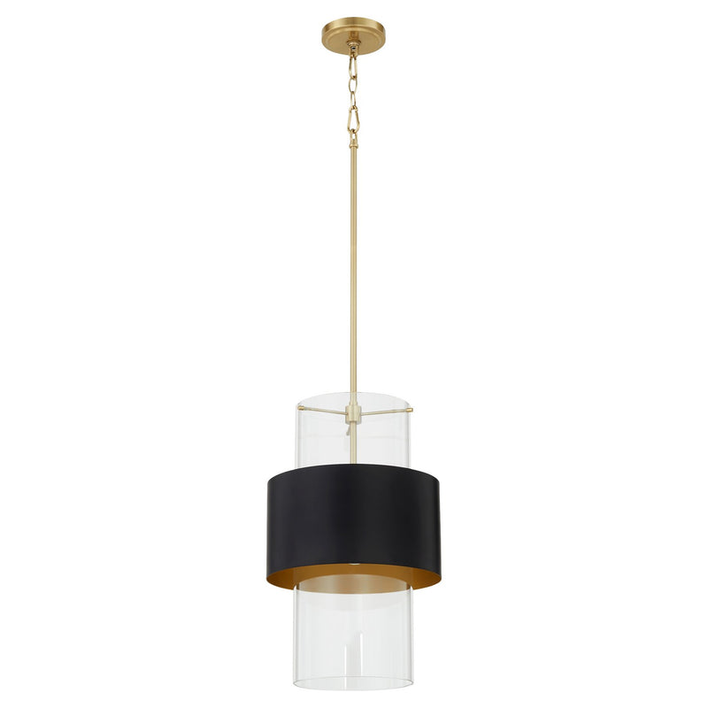 Quorum 8013-5980 One Light Pendant, Matte Black/Aged Brass