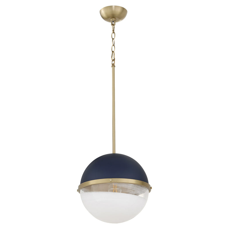 Quorum 82-12-3280 One Light Pendant, Blue w/ Aged Brass
