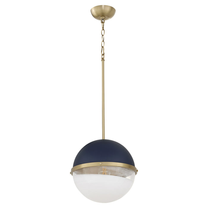 Quorum 82-12-3280 One Light Pendant, Blue w/ Aged Brass