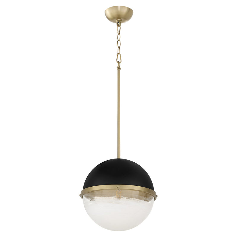 Quorum 82-12-6980 One Light Pendant, Textured Black w/ Aged Brass