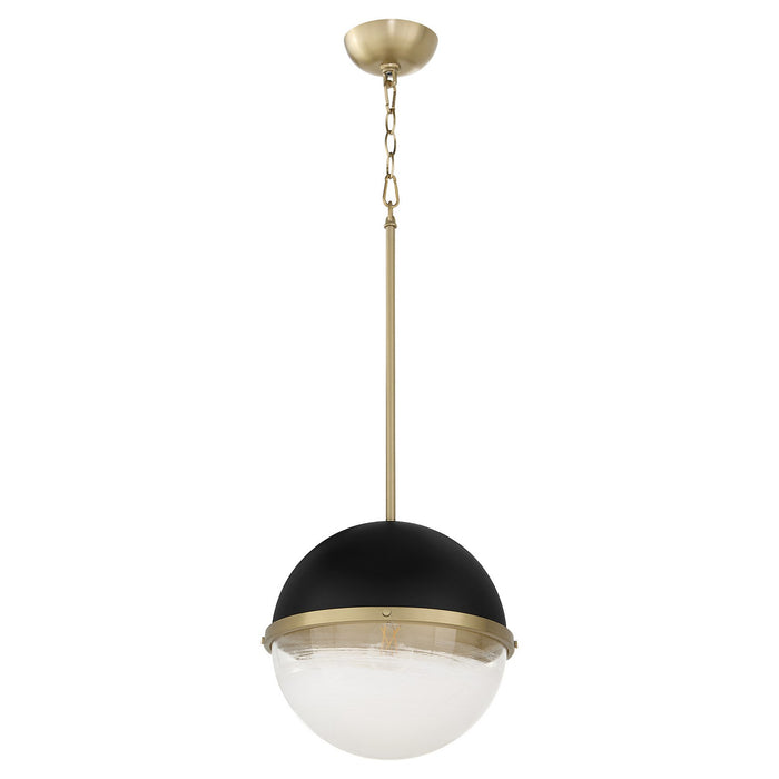 Quorum 82-12-6980 One Light Pendant, Textured Black w/ Aged Brass