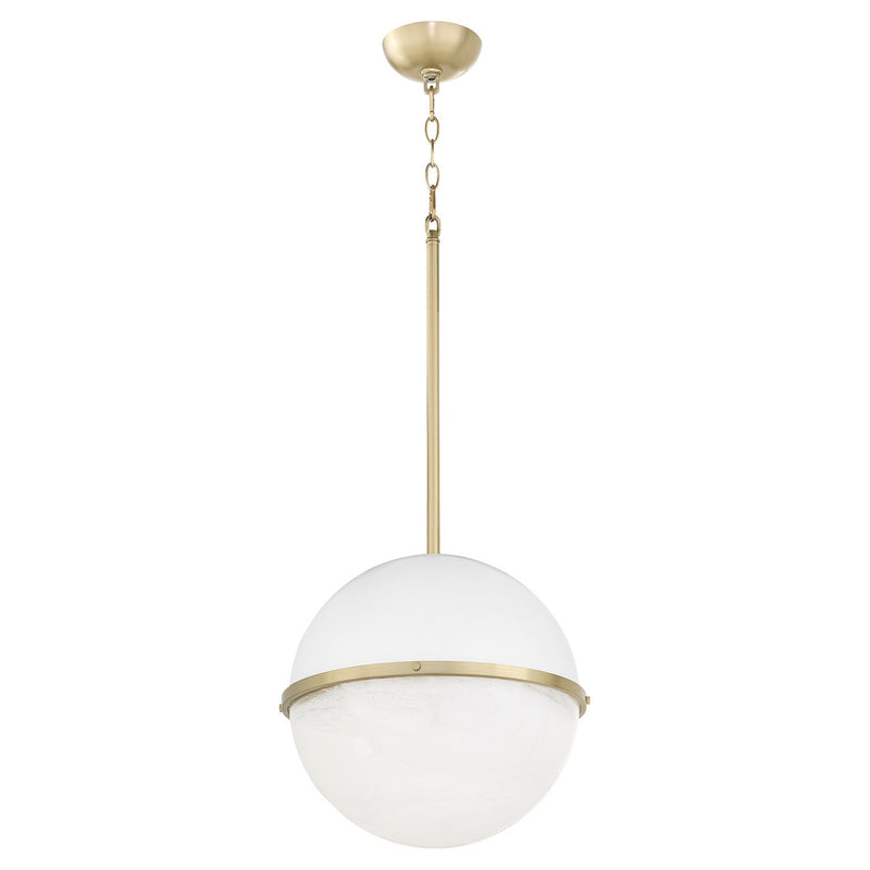 Quorum 82-14-0880 One Light Pendant, Studio White w/ Aged Brass