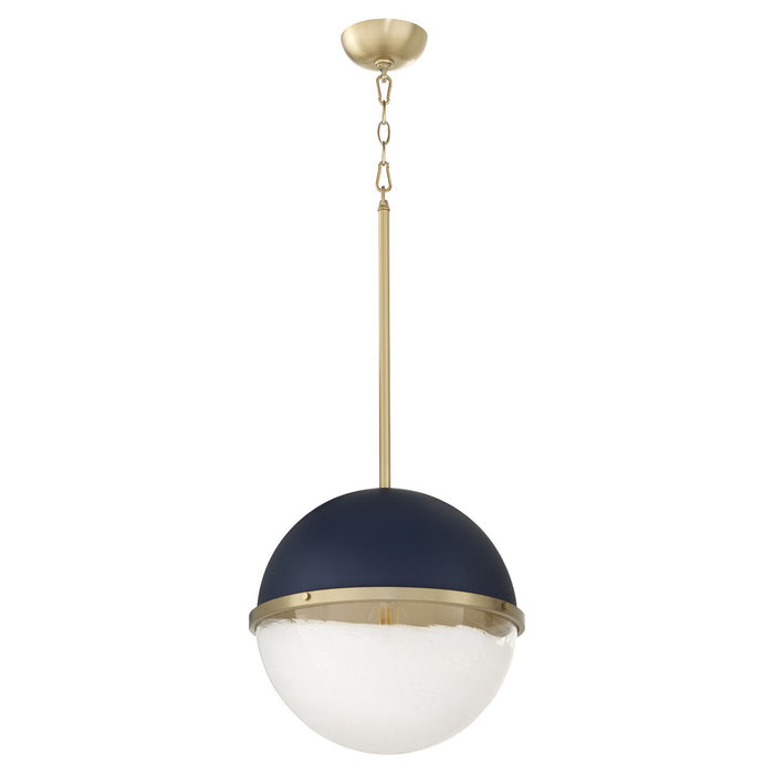 Quorum 82-14-3280 One Light Pendant, Blue w/ Aged Brass