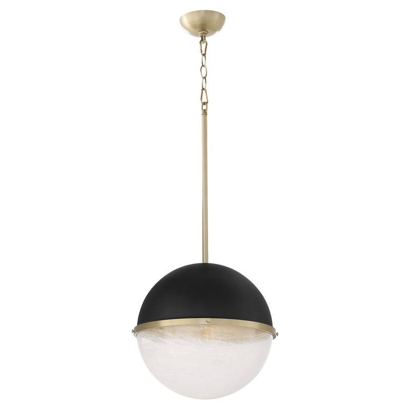 Quorum 82-14-6980 One Light Pendant, Textured Black w/ Aged Brass
