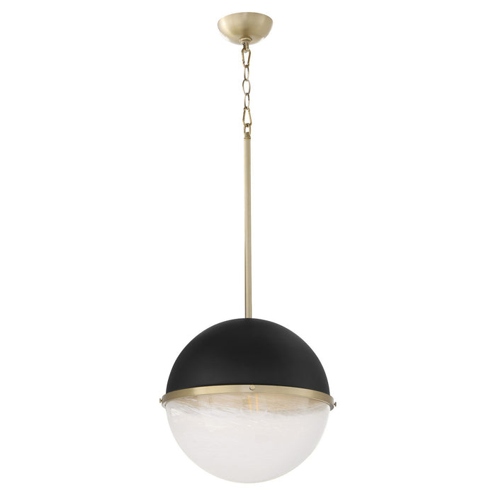 Quorum 82-14-6980 One Light Pendant, Textured Black w/ Aged Brass