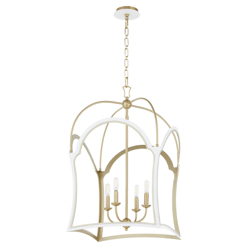 Quorum 8217-4-0880 Four Light Lantern, Studio White w/ Aged Brass