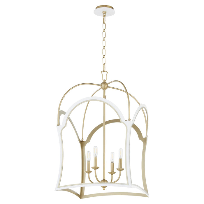 Quorum 8217-4-0880 Four Light Lantern, Studio White w/ Aged Brass
