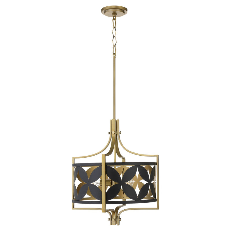 Quorum 883-3-5980 Three Light Pendant, Matte Black w/Aged Brass