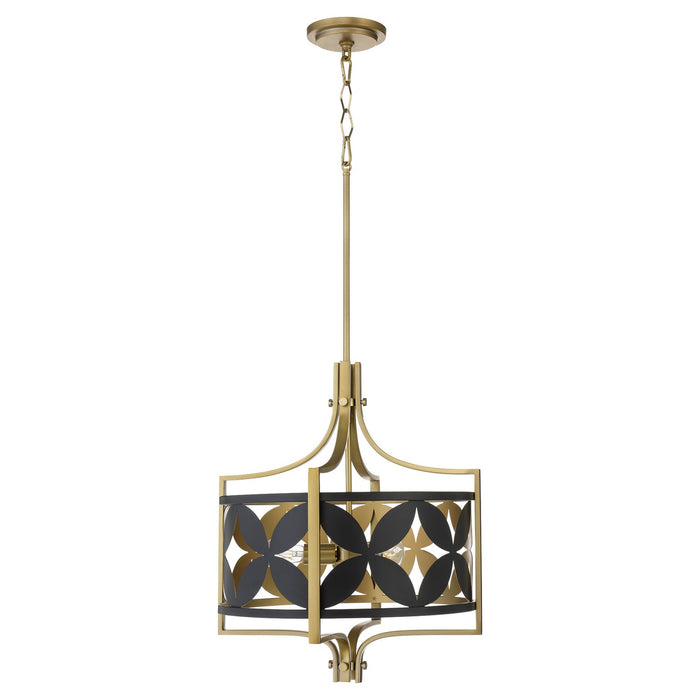 Quorum 883-3-5980 Three Light Pendant, Matte Black w/Aged Brass