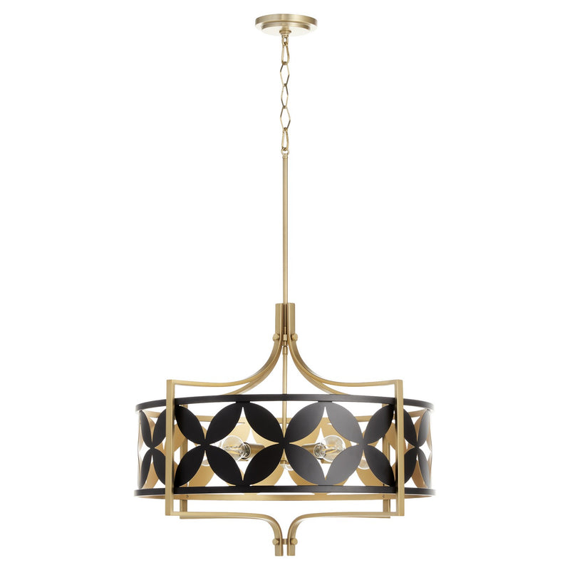 Quorum 883-5-5980 Five Light Pendant, Matte Black w/Aged Brass
