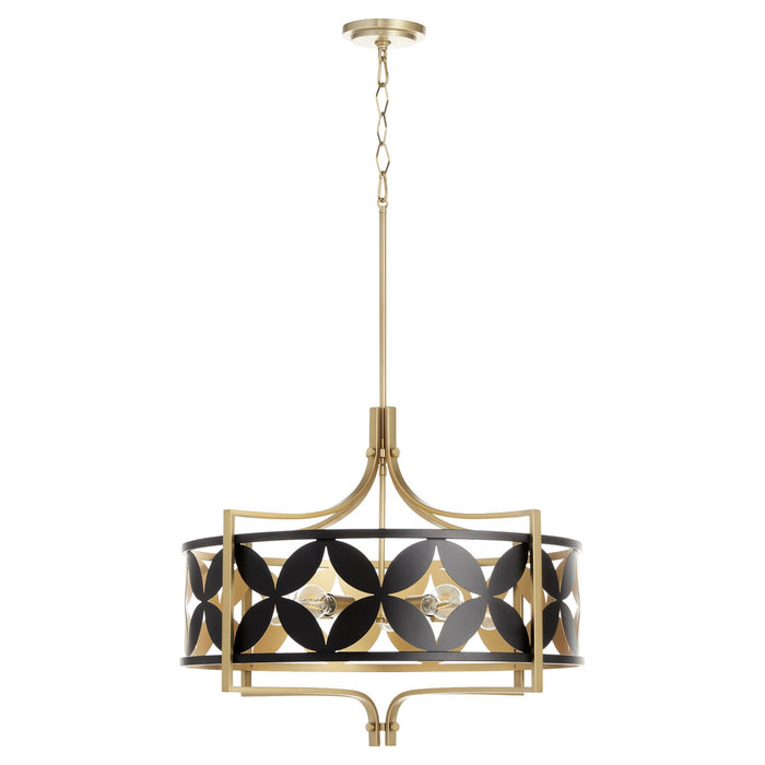 Quorum 883-5-5980 Five Light Pendant, Matte Black w/Aged Brass