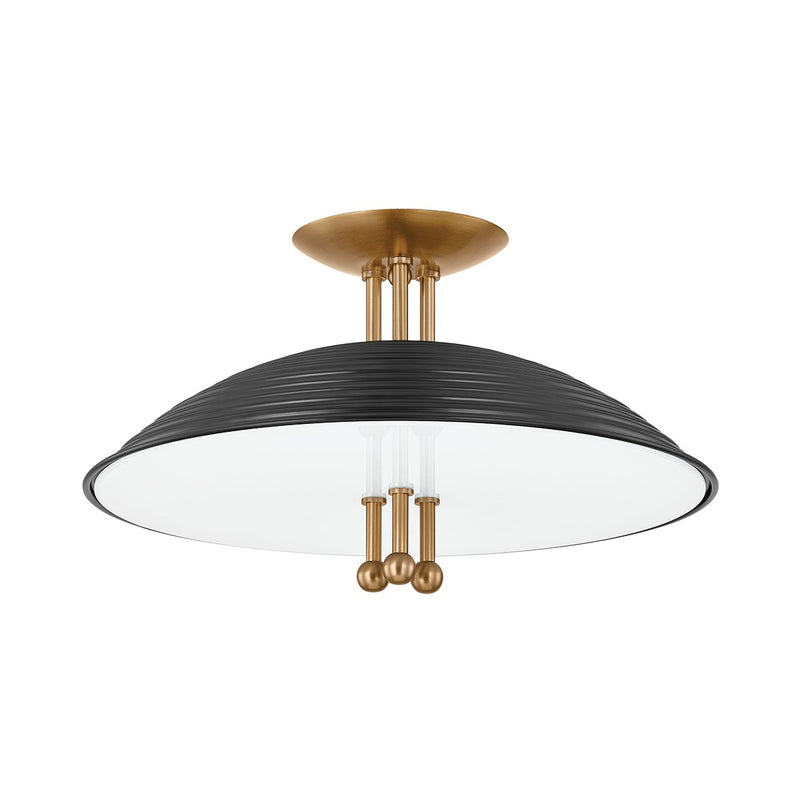 Troy Lighting C4416-PBR/SBK Three Light Semi Flush Mount, Patina Brass/Soft Black
