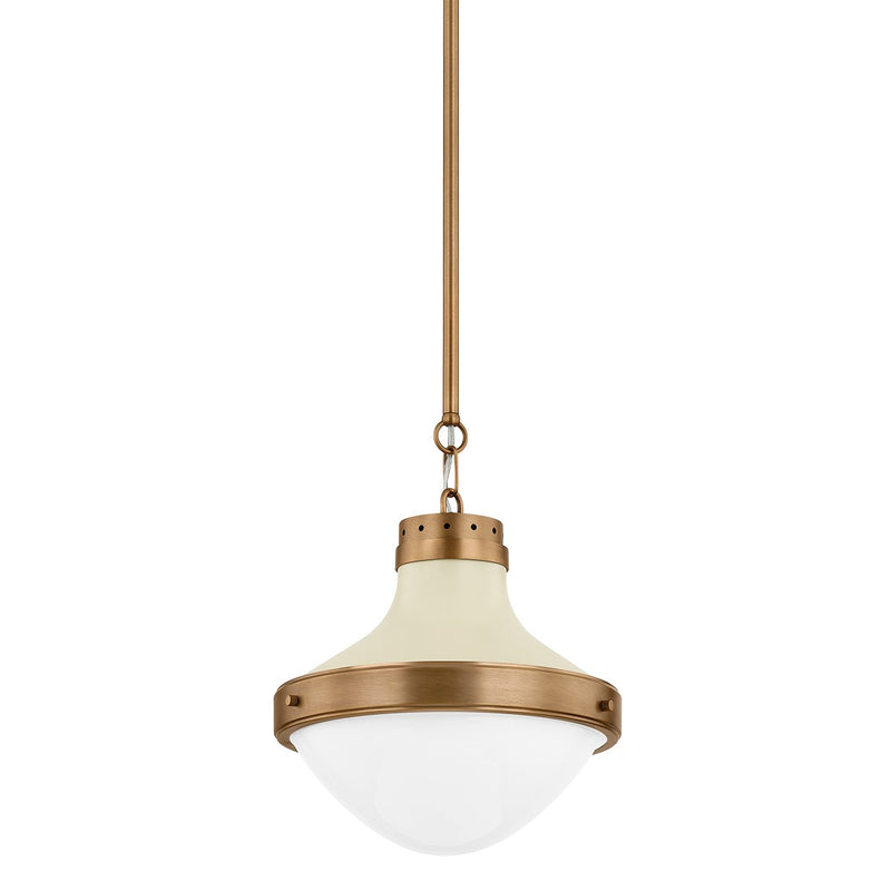 Troy Lighting F3113-PBR/SSD One Light Pendant, Patina Brass And Soft Sand