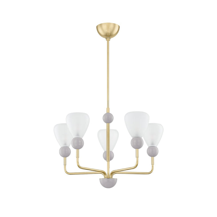 Mitzi H904805-AGB/SPG Five Light Chandelier, Aged Brass/Soft Peignoir