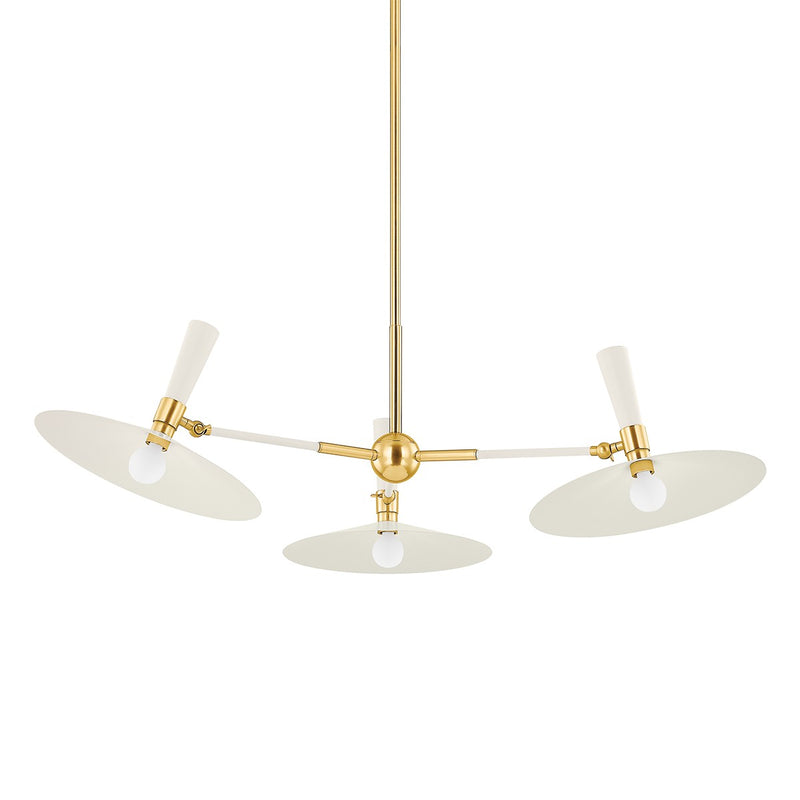 Mitzi H906803-AGB/SCR Three Light Chandelier, Aged Brass/Soft Cream