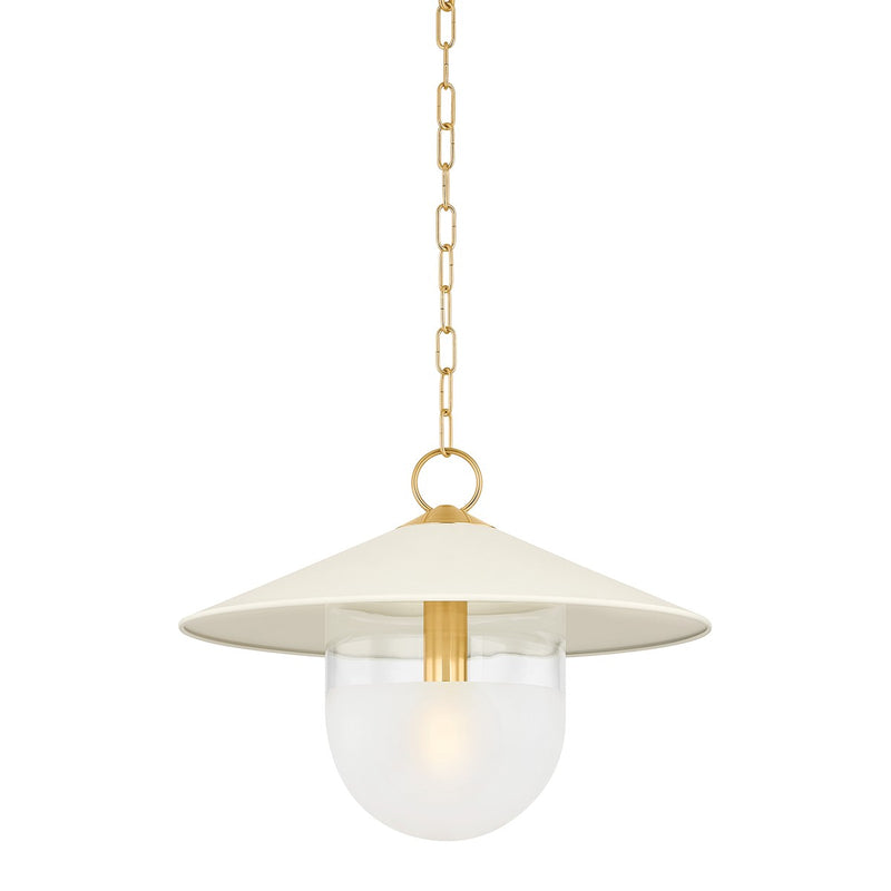 Mitzi H926701S-AGB/SCR One Light Pendant, Aged Brass/Soft Cream