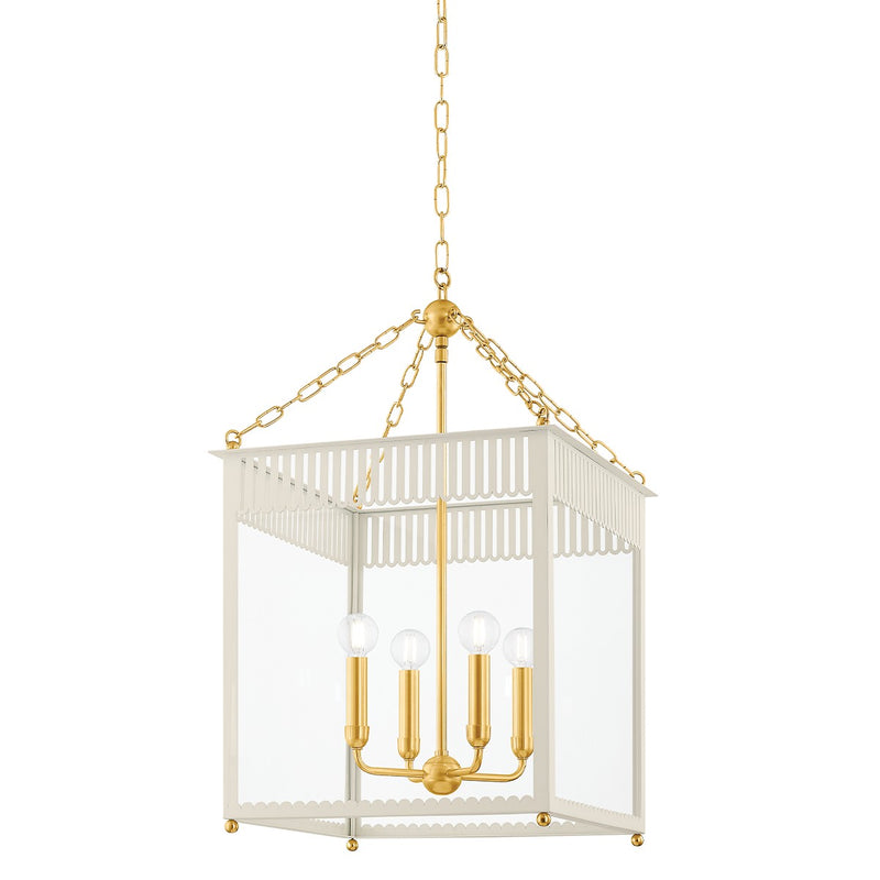 Mitzi H932704L-AGB/SCR Four Light Lantern, Aged Brass/Soft Cream