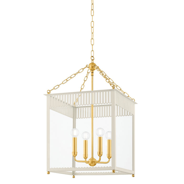Mitzi H932704L-AGB/SCR Four Light Lantern, Aged Brass/Soft Cream