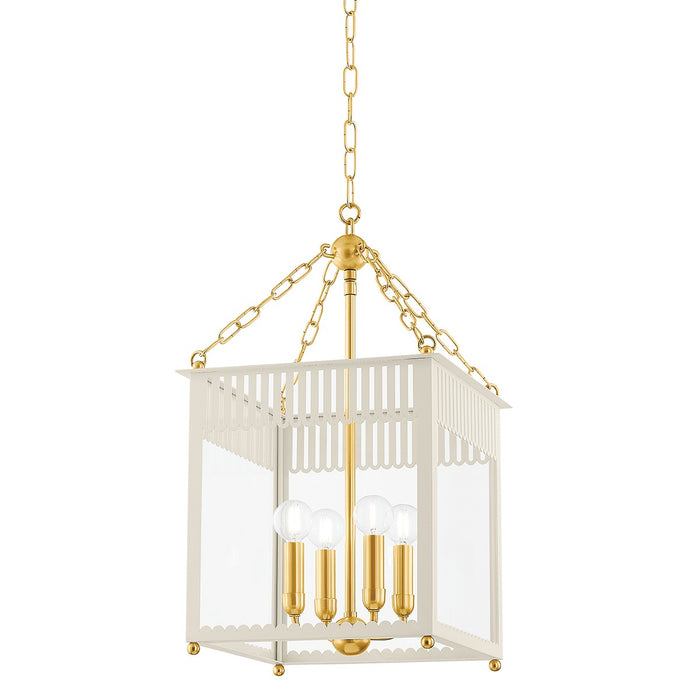 Mitzi H932704S-AGB/SCR Four Light Lantern, Aged Brass/Soft Cream