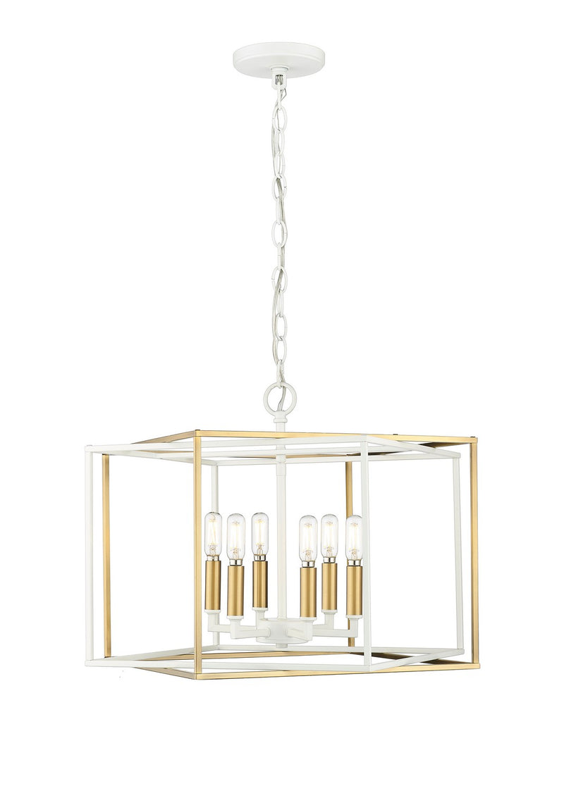 Millennium 22609-MW/VB Six Light Pendant, Matte White/Vintage Brass