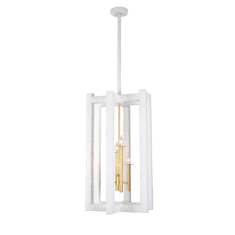 Kalco 522251SGLW Four Light Foyer Pendant, Soft Gold and White