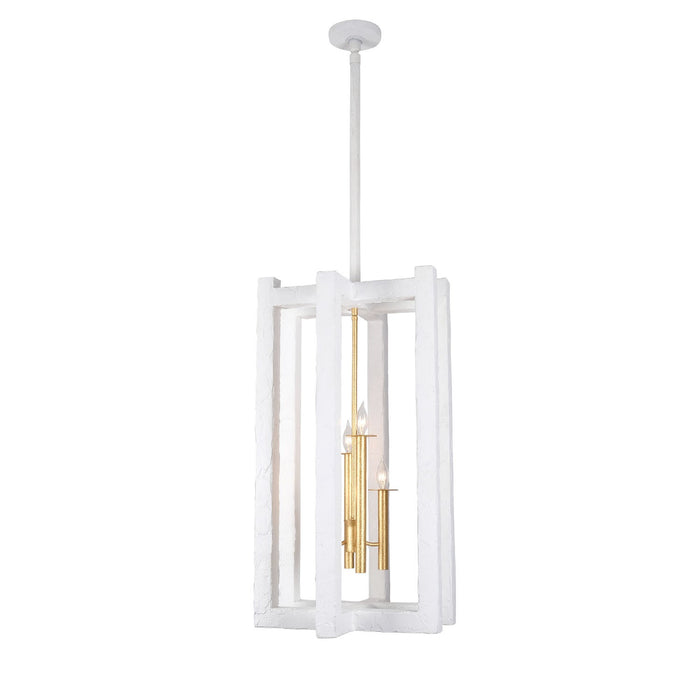 Kalco 522251SGLW Four Light Foyer Pendant, Soft Gold and White