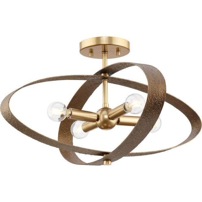 Progress Lighting P350280-205 Four Light Semi-Flush Mount, Soft Gold