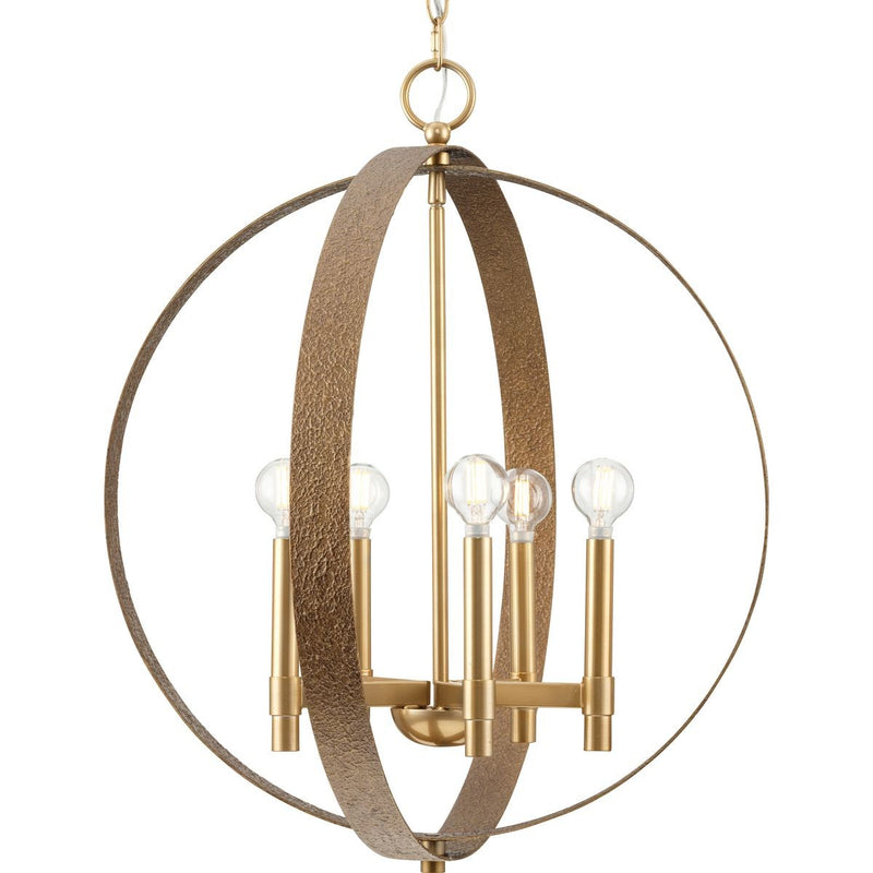 Progress Lighting P400391-205 Five Light Chandelier, Soft Gold