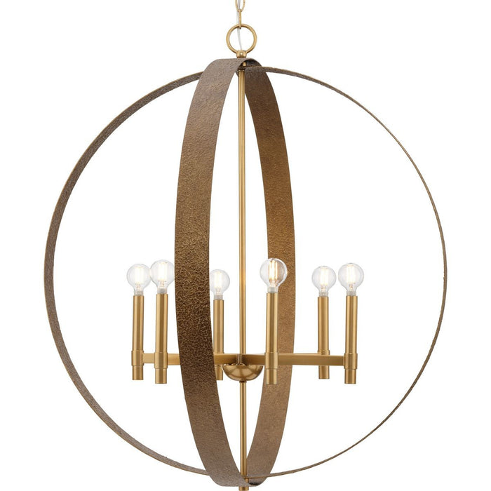 Progress Lighting P400392-205 Six Light Chandelier, Soft Gold
