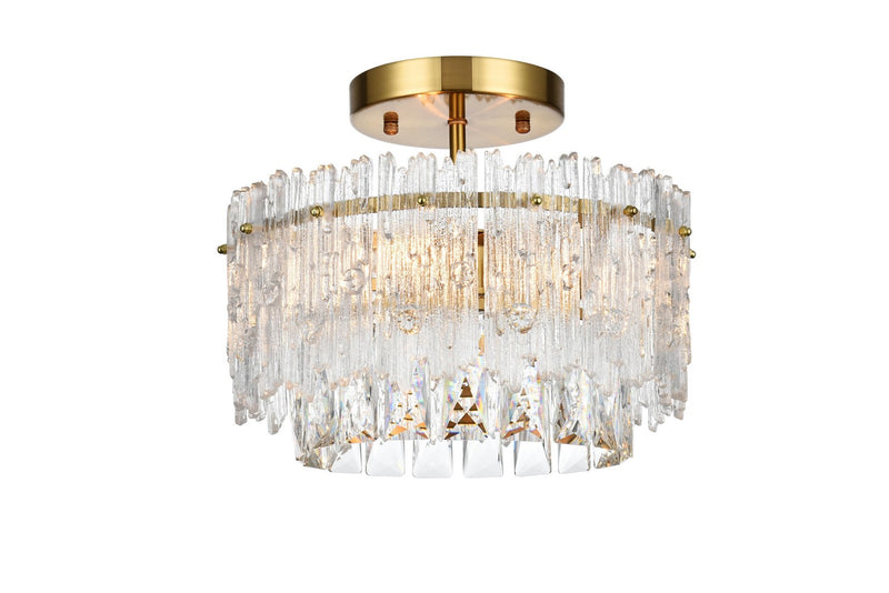 Elegant Lighting 1780F12SG Three Light Flush Mount, Satin Gold