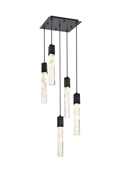 Elegant Lighting 2088D16BK Five Light Pendant, Black