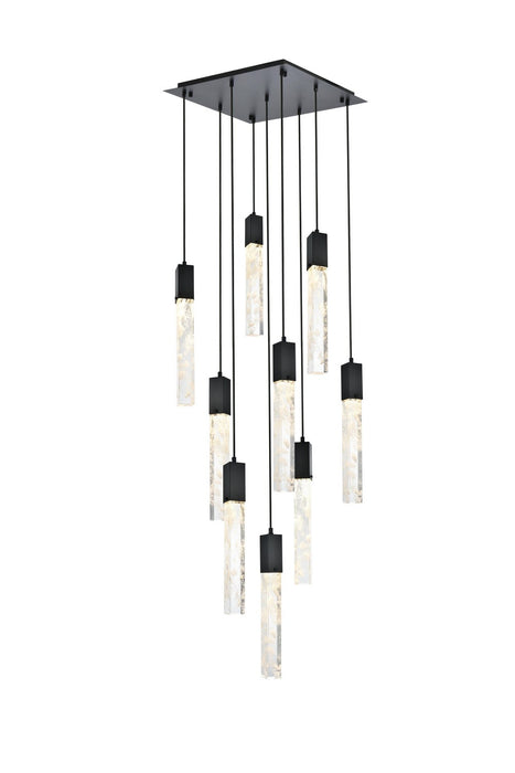 Elegant Lighting 2088D20BK Nine Light Pendant, Black