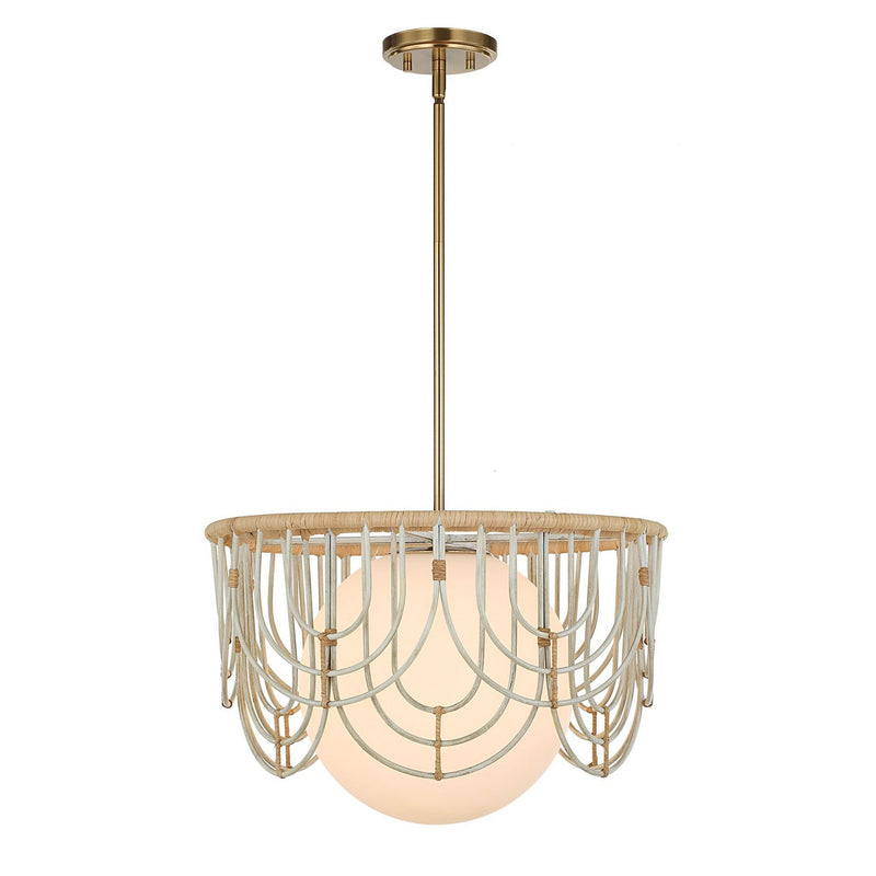 Uttermost 21605 One Light Pendant, Warm Brass And Antique White