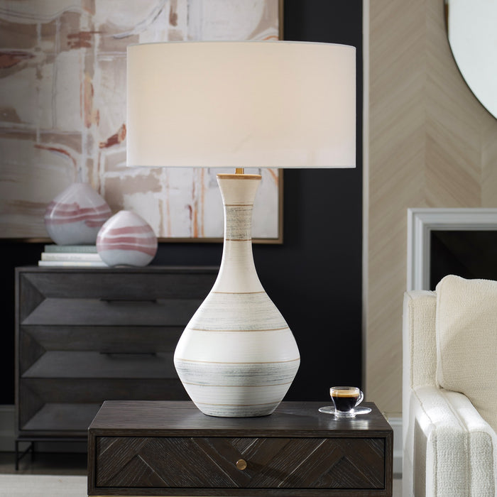 Uttermost 30381-1 One Light Table Lamp, Striped Soft Ivory, Blue, And Tan