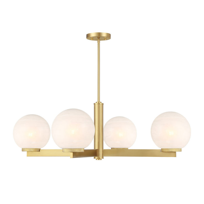 Meridian M100123NB Four Light Chandelier, Natural Brass