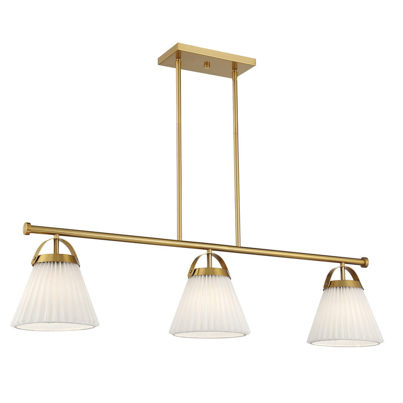 Meridian M100125NB Three Light Linear Chandelier, Natural Brass