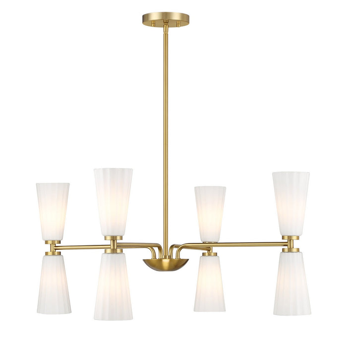 Meridian M100126NB Eight Light Chandelier, Natural Brass