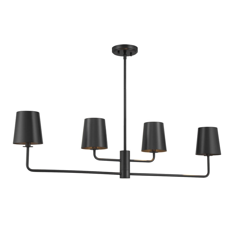 Meridian M100127MBK Four Light Linear Chandelier, Matte Black