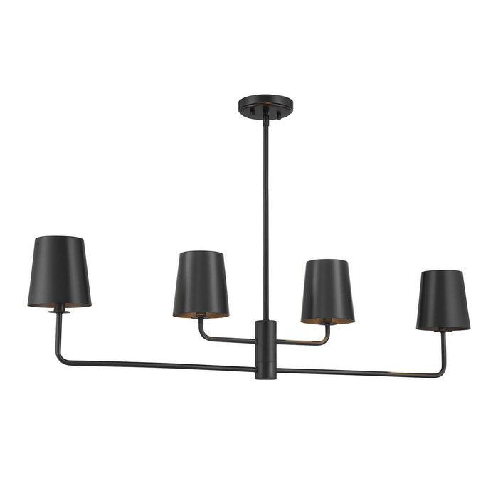 Meridian M100127MBK Four Light Linear Chandelier, Matte Black