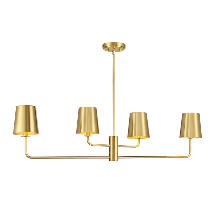 Meridian M100127NB Four Light Linear Chandelier, Natural Brass