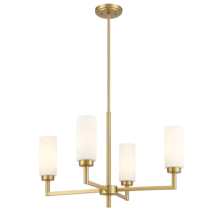 Meridian M100129NB Four Light Chandelier, Natural Brass