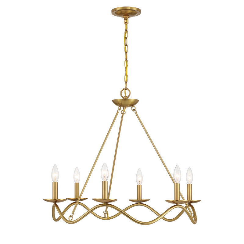 Meridian M100137NB Six Light Chandelier, Natural Brass