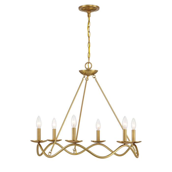 Meridian M100137NB Six Light Chandelier, Natural Brass