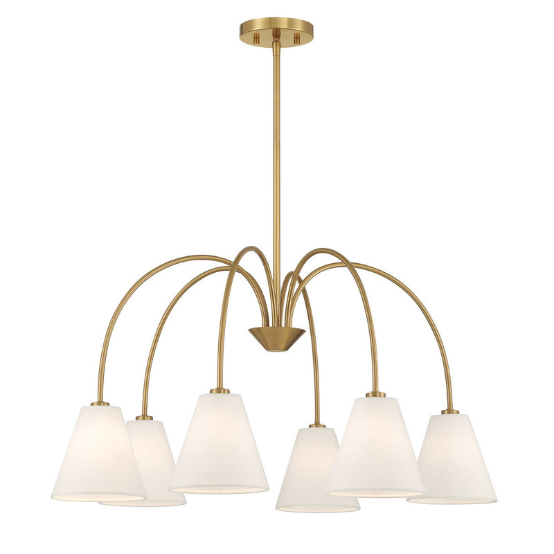 Meridian M100138NB Six Light Chandelier, Natural Brass