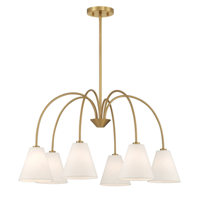 Meridian M100138NB Six Light Chandelier, Natural Brass