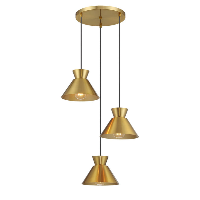 Meridian M100139NB Three Light Chandelier, Natural Brass