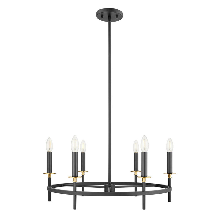 Meridian M100140MBKNB Six Light Chandelier, Matte Black and Natural Brass