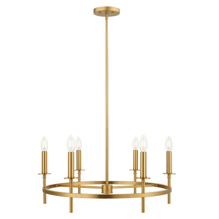 Meridian M100140NB Six Light Chandelier, Natural Brass